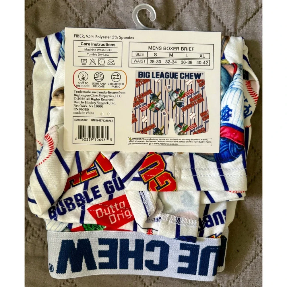 Big League Chew Mens Boxer Briefs Outta Here Original Baseball Print Sz. L 36-38